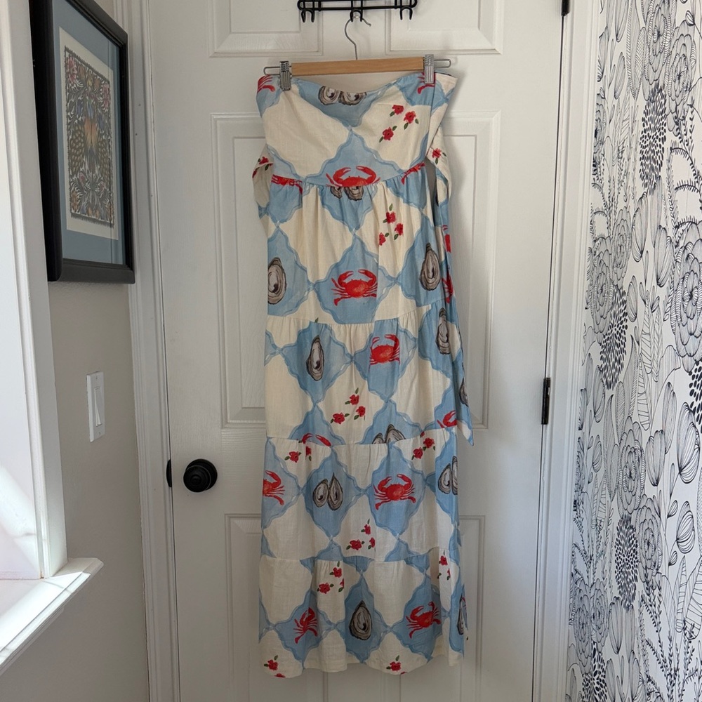 Cute Blue and White crab Strapless Dress